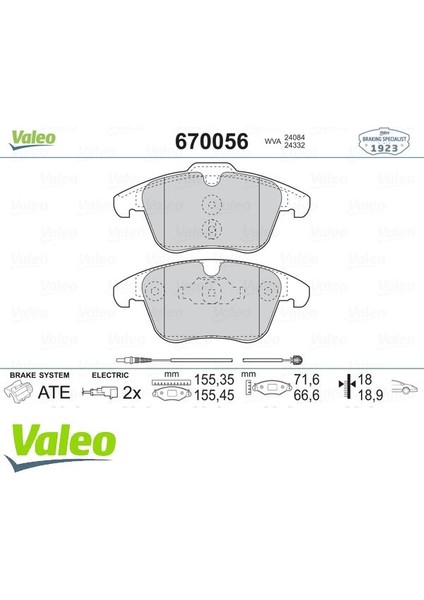 VAL-670056 Ön Balata Fişli P407 2.0hdi 04 10 P508 1.6 1...