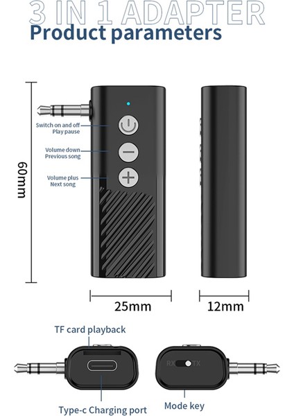 Araba Bluetooth 5.3 Ses Adaptörü Aux Bluetooth Alıcı Verici Tf Kart Oynatma Üçü Bir Arada (Yurt Dışından)