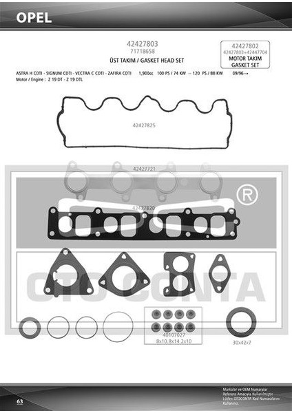 Oto Conta  OTC-42427803S Üst Takım Contası Doblo-Astra H-Vectr...