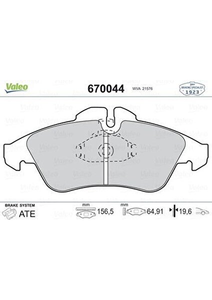 VAL-670044 Ön Balata LT35 95-6.06 Sprınter 95-6.06 Vito...