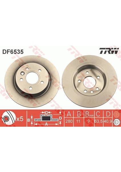 TRW-DF6535 x Arka Fren Aynası Volvo V40 D2 D3 D4 T2 T3 T4...