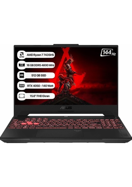 Tuf Gaming A15 FA507NUR-LP035 Amd Ryzen 7 7435HS 16 GB 512 GB SSD Rtx 4050-140WATT 144 Hz Freedos 15.6" Fhd Taşınabilir Bilgisayar