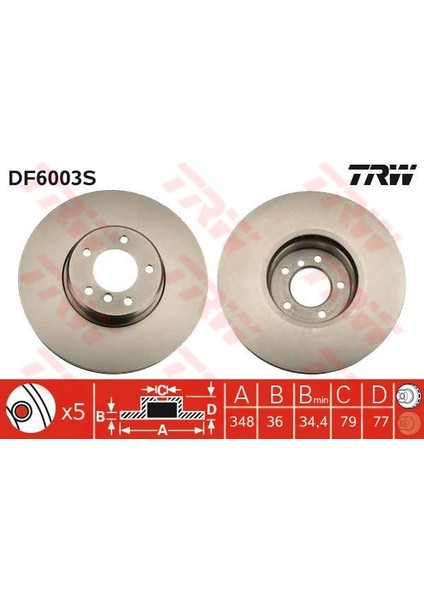 TRW-DF6003S Fren Diski Ön Bmw-5 E60 -5 Touring E61 -6 E63...