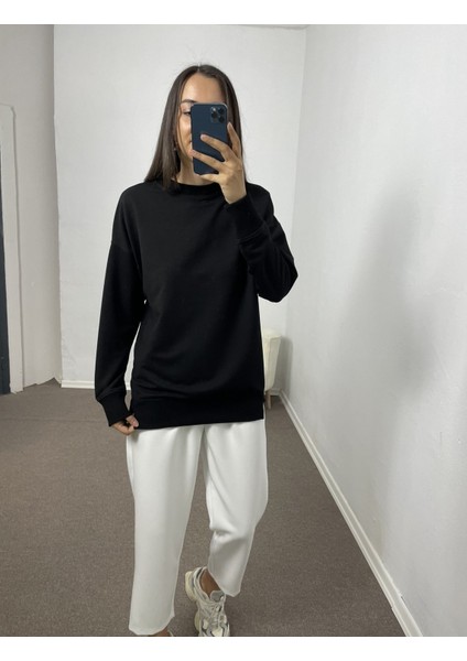 Siyah Yanları Yırtmaçlı Sweatshirt M