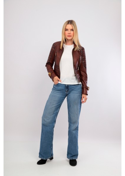 Vintage Kahverengi Kadın Deri Ceket