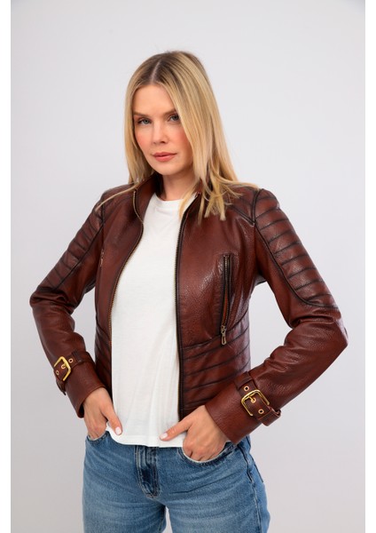 Vintage Kahverengi Kadın Deri Ceket fiyatları