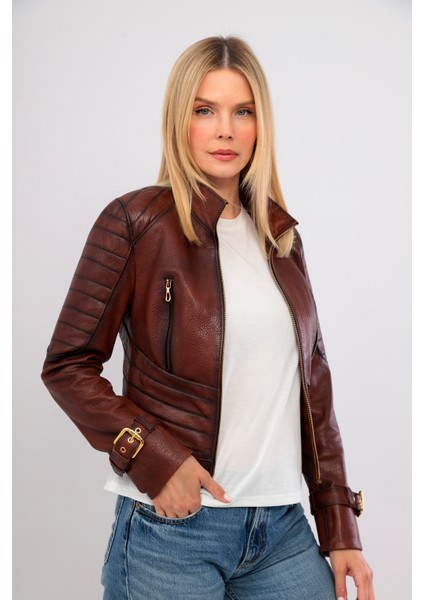 Vintage Kahverengi Kadın Deri Ceket fırsatları
