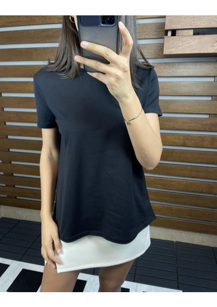 Siyah Dilvin Ön Kısa Arka Uzun Tişört S