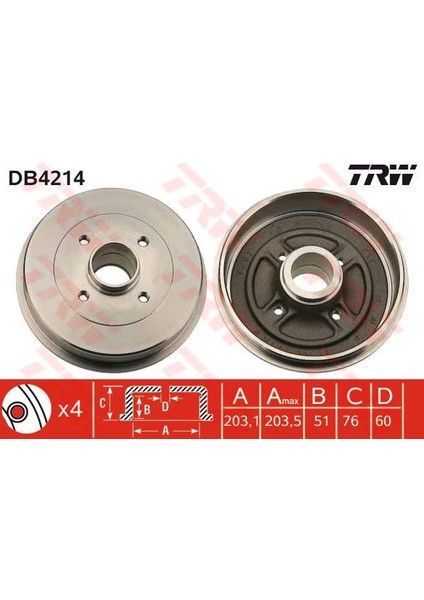 TRW-DB4214 Arka Fren Kampanası Megane I-Clıo Iı Symbol Iı...