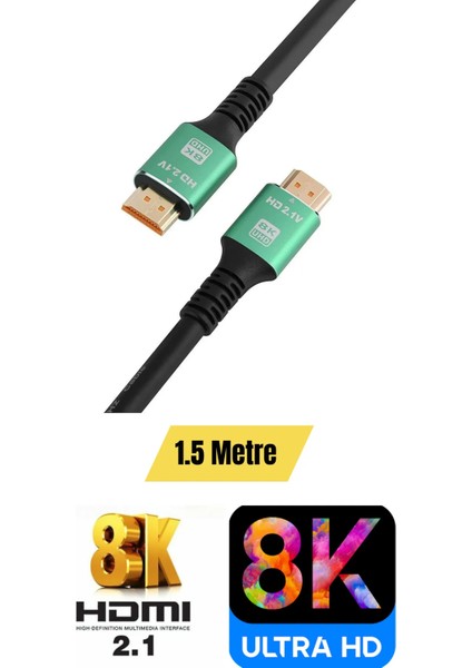Ultra Hdtv 8k Yüksek Hızlı 1.5 Metre HDMI Kablosu 8k 60Hz, 4K 120Hz, 7680P Hdr 2.1V 48GBS