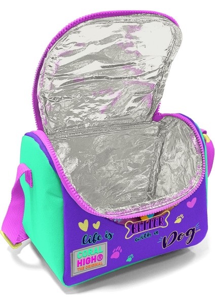 Kids Sarı Pembe Sevimli Köpek Desenli Üç Bölmeli Çekçekli 3'lü Çanta Seti SET0123952