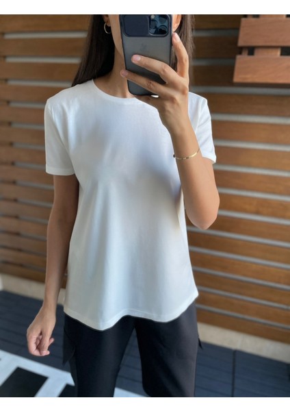 Beyaz Dilvin Ön Kısa Arka Uzun Tişört L
