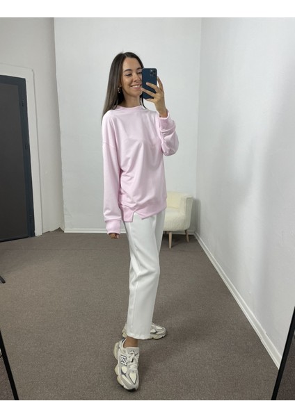 Toz Pembe Yanları Yırtmaçlı Sweatshirt L modelleri