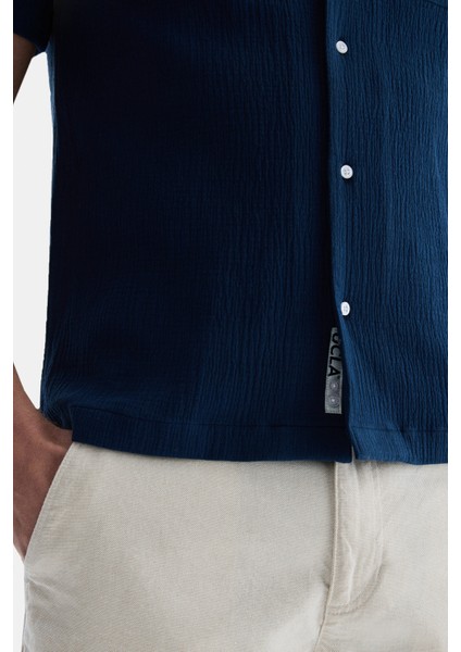 Dısmas Lacivert Müslin Nakışlı Standard Fit Erkek Gömlek fırsatları