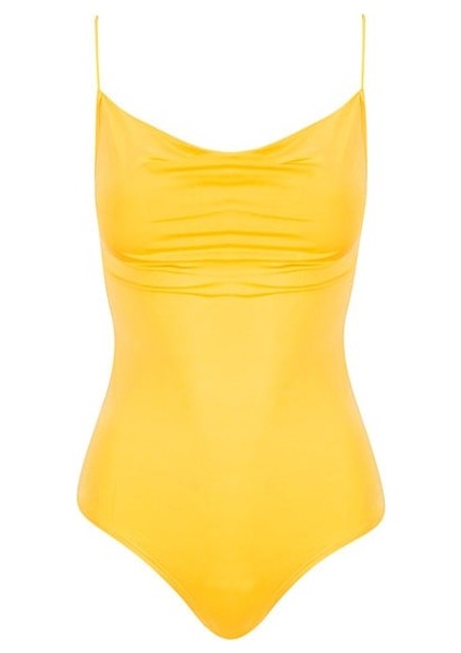 Ip Askılı Degaje Yaka Bodysuit - Sarı