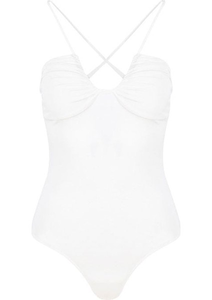 Askı Detaylı Drapeli Body - Ekru