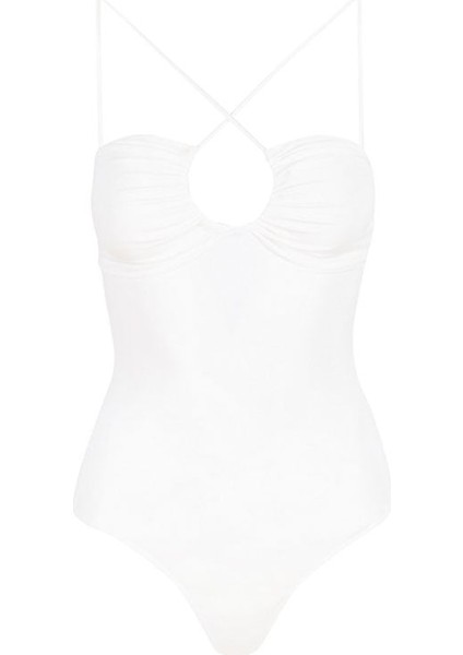 Askı Detaylı Drapeli Body - Ekru