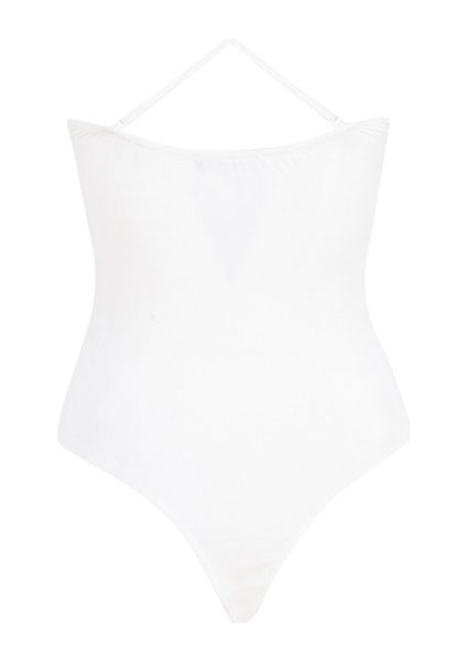 Askı Detaylı Drapeli Body - Ekru