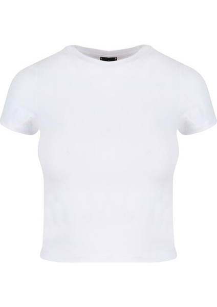 Bisiklet Yaka Basic Crop T-Shirt - Beyaz