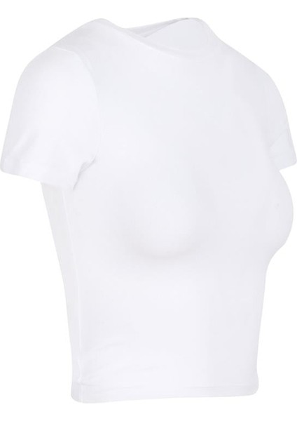 Bisiklet Yaka Basic Crop T-Shirt - Beyaz