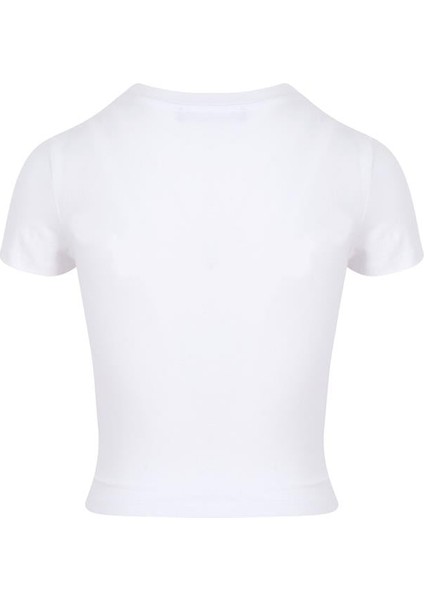 Bisiklet Yaka Basic Crop T-Shirt - Beyaz