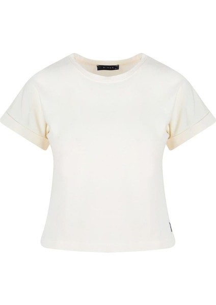 Bisiklet Yaka Basic T-Shirt - Ekru