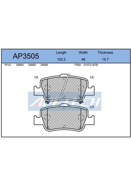 Disk Balata Arka AP3505 Aurıs Corolla 1.4 D4D (07-)