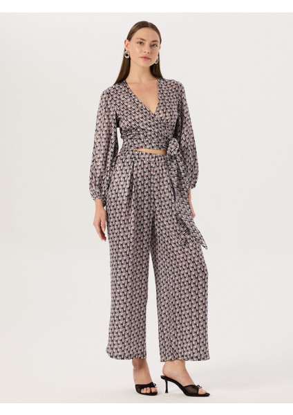 Bol Paça Pantolon - Kırmızı Desenli