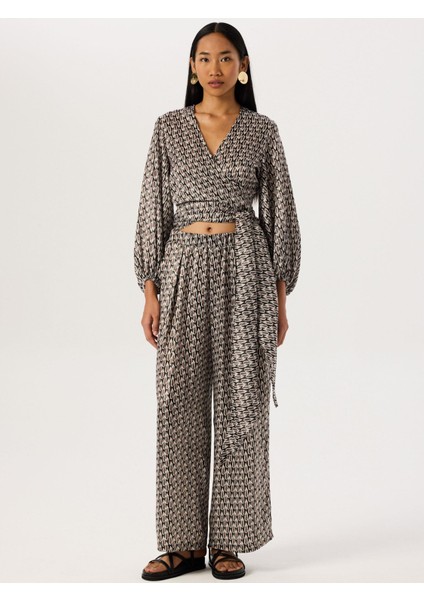 Bol Paça Pantolon - Turuncu Desenli