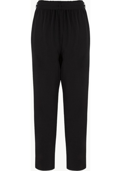 Beli Kuşaklı Krep Pantolon - Siyah
