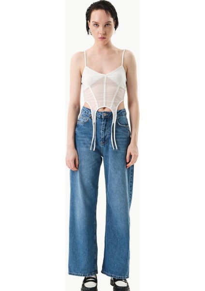 Wide Leg Jean Pantolon - Indigo fiyatları
