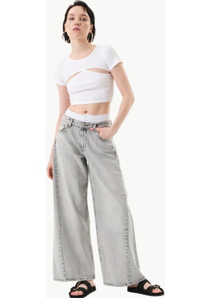 Beli Garni Detaylı Baggy Jean Pantolon - Gri