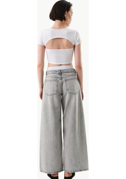Beli Garni Detaylı Baggy Jean Pantolon - Gri modelleri