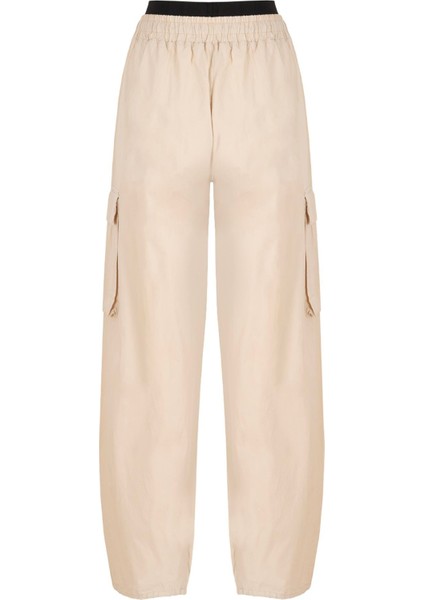 Beli Lastikli ve Büzgü Detaylı Kargo Pantolon - Bej fırsatları