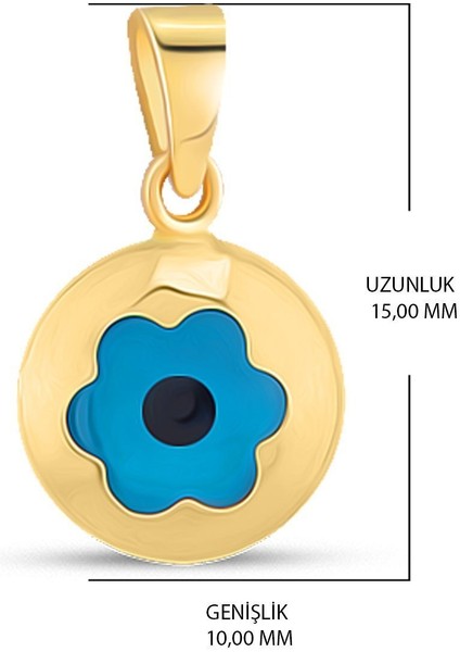14 Ayar Altın Kolye Nazar Boncuklu Göz Kolye Ucu Yuvarlak Çiçek Desenli Zincir Dahil Değil