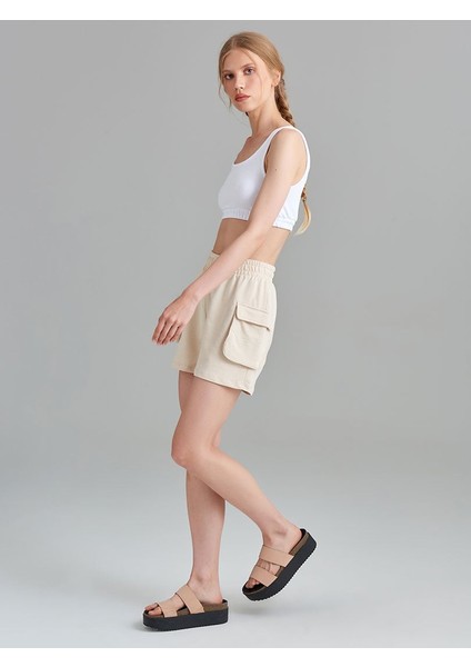 Rahat Kesim Cepli Penye Şort - Bej fiyatları