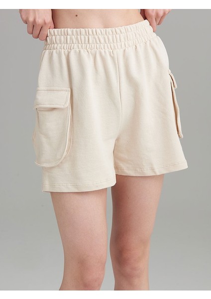 Rahat Kesim Cepli Penye Şort - Bej modelleri