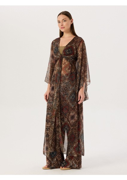 Önden Bağlama Detaylı Kimono - Desenli