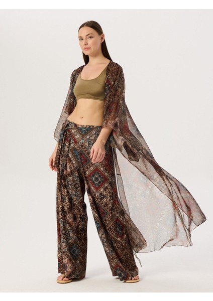 Önden Bağlama Detaylı Kimono - Desenli