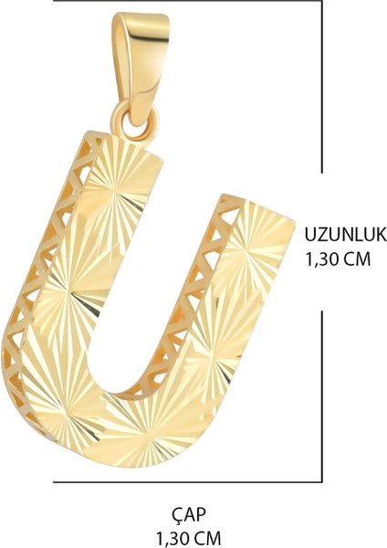 14 Ayar Altın U Harfi Kolye Ucu Parlak Kalemli Işıltılı Zincir Dahil Değildir