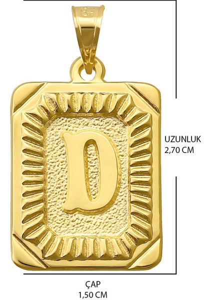 14 Ayar Altın D Harfi Kolye Ucu Kare Desenli Harf Zincir Dahil Değildir
