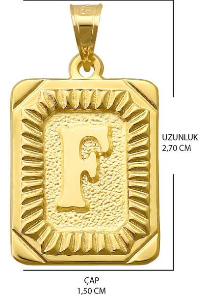 14 Ayar Altın F Harfi Kolye Ucu Kare Desenli Harf Zincir Dahil Değildir