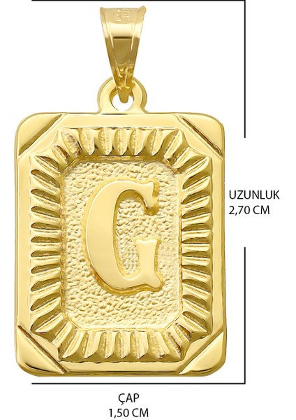 14 Ayar Altın G Harfi Kolye Ucu Kare Desenli Harf Zincir Dahil Değildir