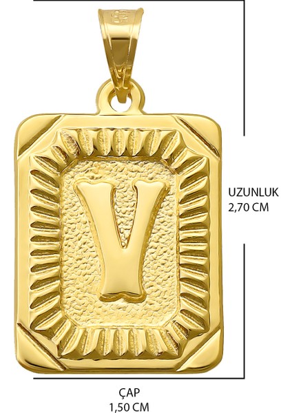 14 Ayar Altın V Harfi Kolye Ucu Kare Desenli Harf Zincir Dahil Değildir