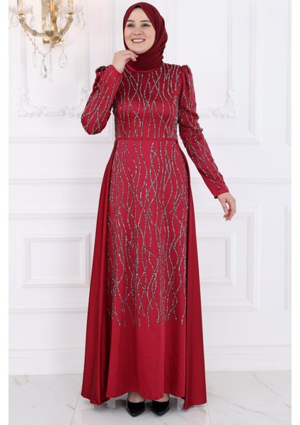 Didem Tesettür Abiye Bordo