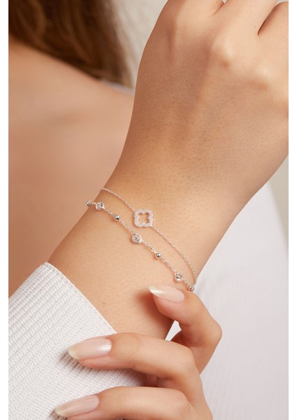 Zirkon Taşlı Zarif 925 Ayar Gümüş Ikili Set