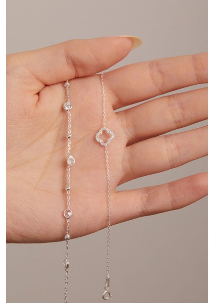 Zirkon Taşlı Zarif 925 Ayar Gümüş Ikili Set modelleri