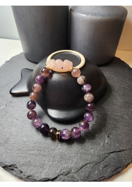 Ametist ve Pembe Kuvars Orjinal Doğal Taş Kadın Bileklik / Sevgi, Aşk, Pozitif Enerji Bilekliği fiyatları