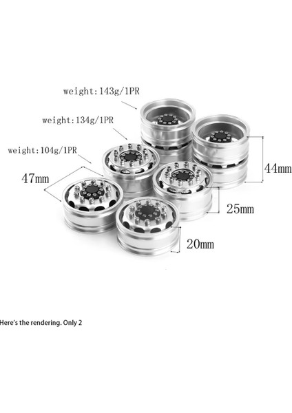Metal Ön Arka Tekerlek Jant Hub'ları Tamiya Kamyon Için 1/14 Rc Traktör Römork Kargo Araba Tekerlekleri Lastikleri, Arka 44MM, 2 Adet (Yurt Dışından)