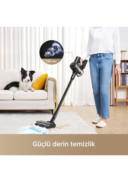 R10 Pro Dikey Süpürge, 65 Dakika Uzun Çalışma Süreli Dikey Süpürge, Hafif ve Anti-Tangle özellikli, Sert Zemin, Halı ve Evcil Hayvan Tüyleri için 150 AW Güçlü Emişli El Süpürgesi